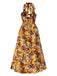 1930s Leaves Silhouette Hollow-Out Halter Dress