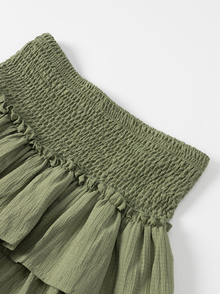 Green 1960s Solid Elastic Waist Cake Skirt