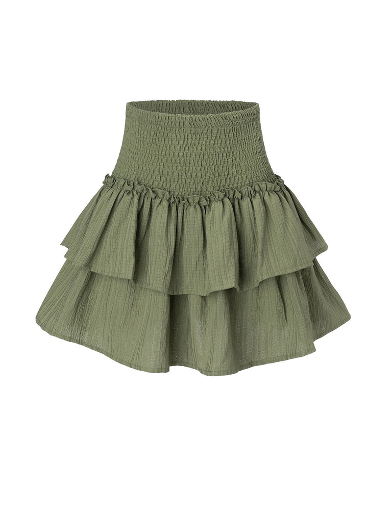 Green 1960s Solid Elastic Waist Cake Skirt