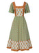 Green 1970s Bohemian Square Neck Floral Dress