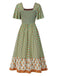 Green 1970s Bohemian Square Neck Floral Dress