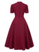 1950s Solid Empire Waist V-Neck Puff Sleeves Dress