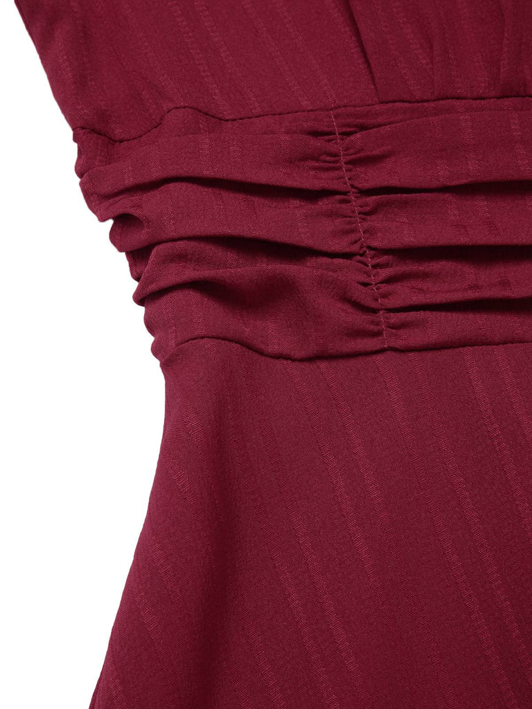 1950s Solid Empire Waist V-Neck Puff Sleeves Dress
