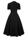 1950s Solid Empire Waist V-Neck Puff Sleeves Dress