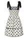 Cream 1950s Bow Tie-Up Straps Smocked Dress