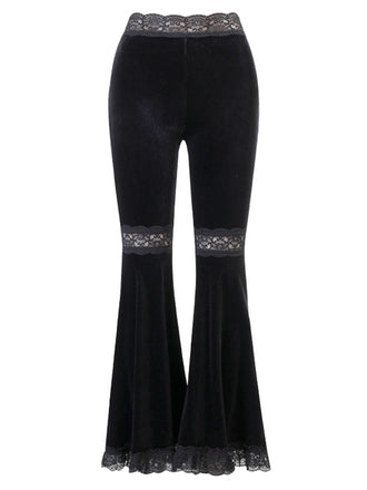 Black 1940s Lace Pathwork Velvet Bootcut Pants