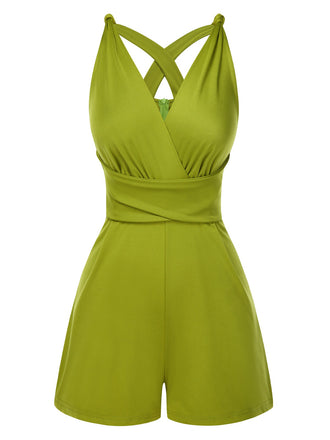 Green 1940s Solid Cross-Back Straps Romper