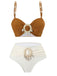 Brown 1940s Colorblock Boho Seashell Bikini Set
