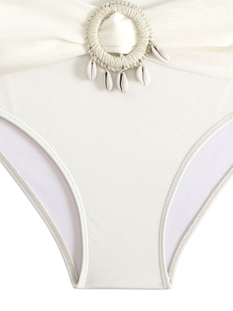 Brown 1940s Colorblock Boho Seashell Bikini Set