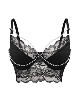 1940s Pearl Chain Floral Lace Crop Camisole