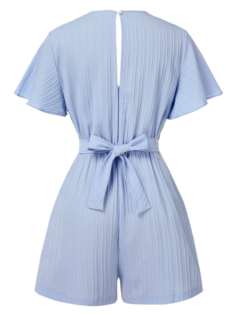 Light Blue 1950s Textured Flare Sleeve Romper