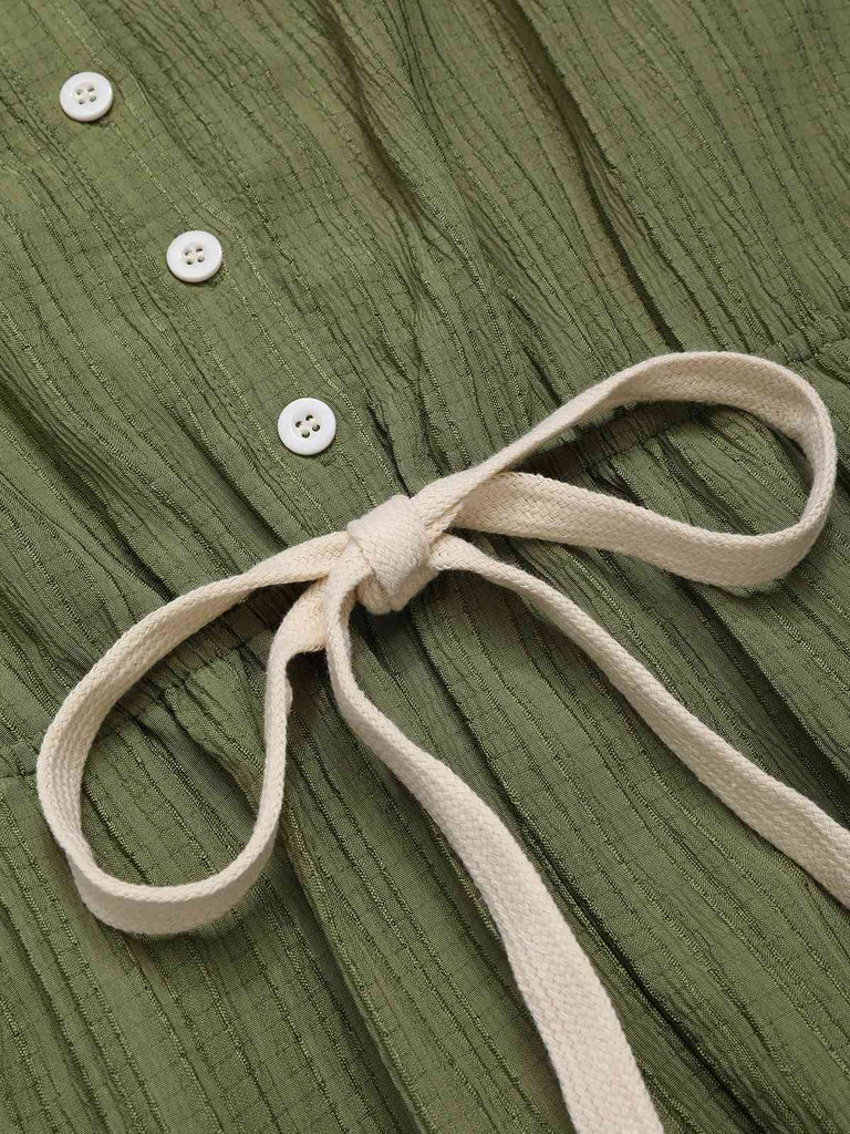 Green 1950s V-Neck Textured Pocket Romper