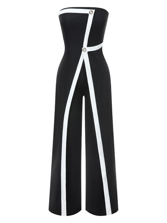 Black 1960s Strapless Contrast Wrap Jumpsuit