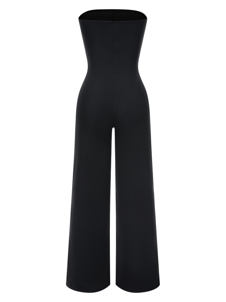 Black 1960s Strapless Contrast Wrap Jumpsuit