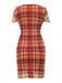 Red 1960s V-Neck Bow Plaid Pencil Dress