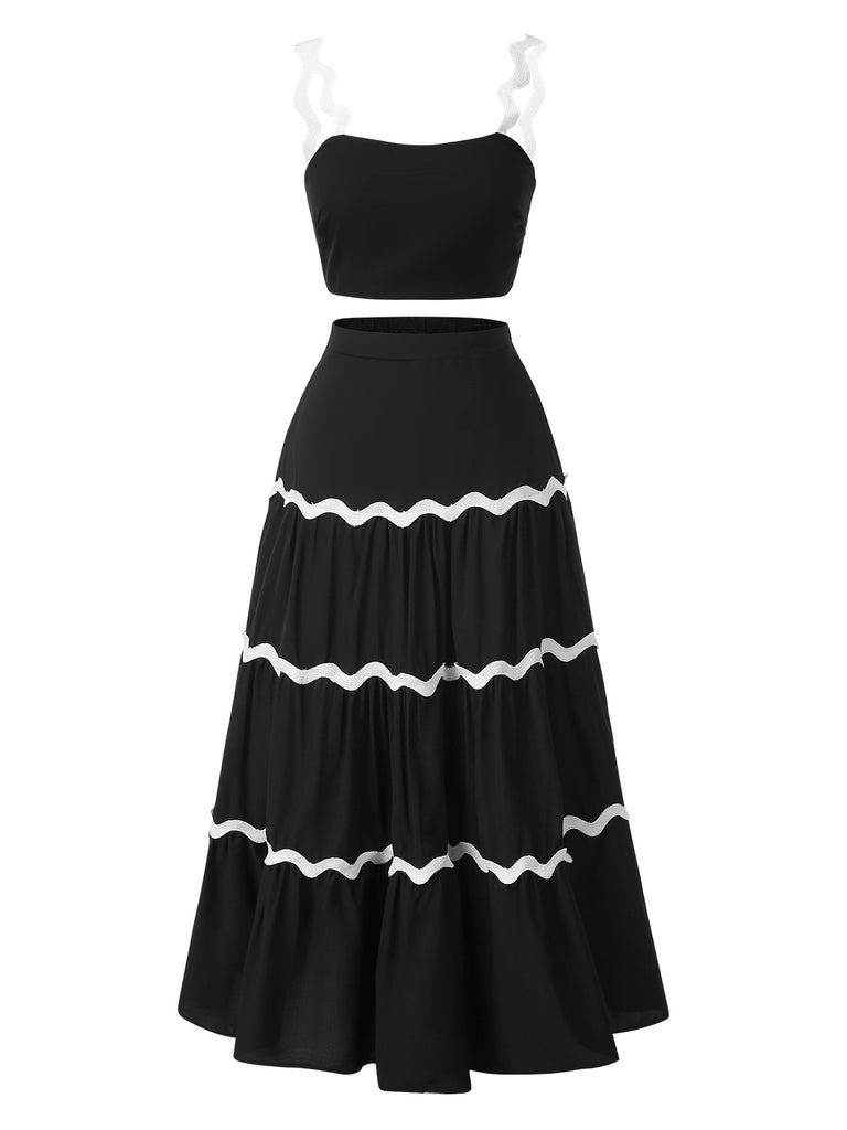 2PCS 1940s Straps Tube Top & Ripple Skirt