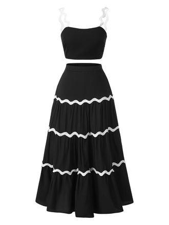 2PCS 1940s Straps Tube Top & Ripple Skirt