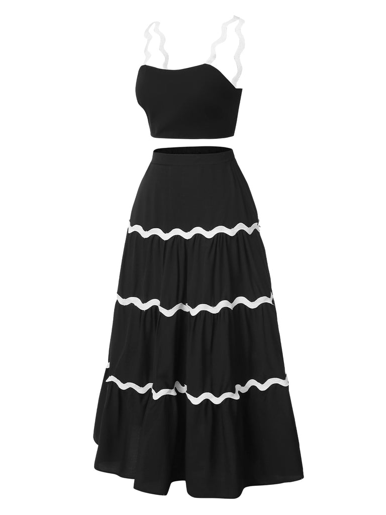 2PCS 1940s Straps Tube Top & Ripple Skirt