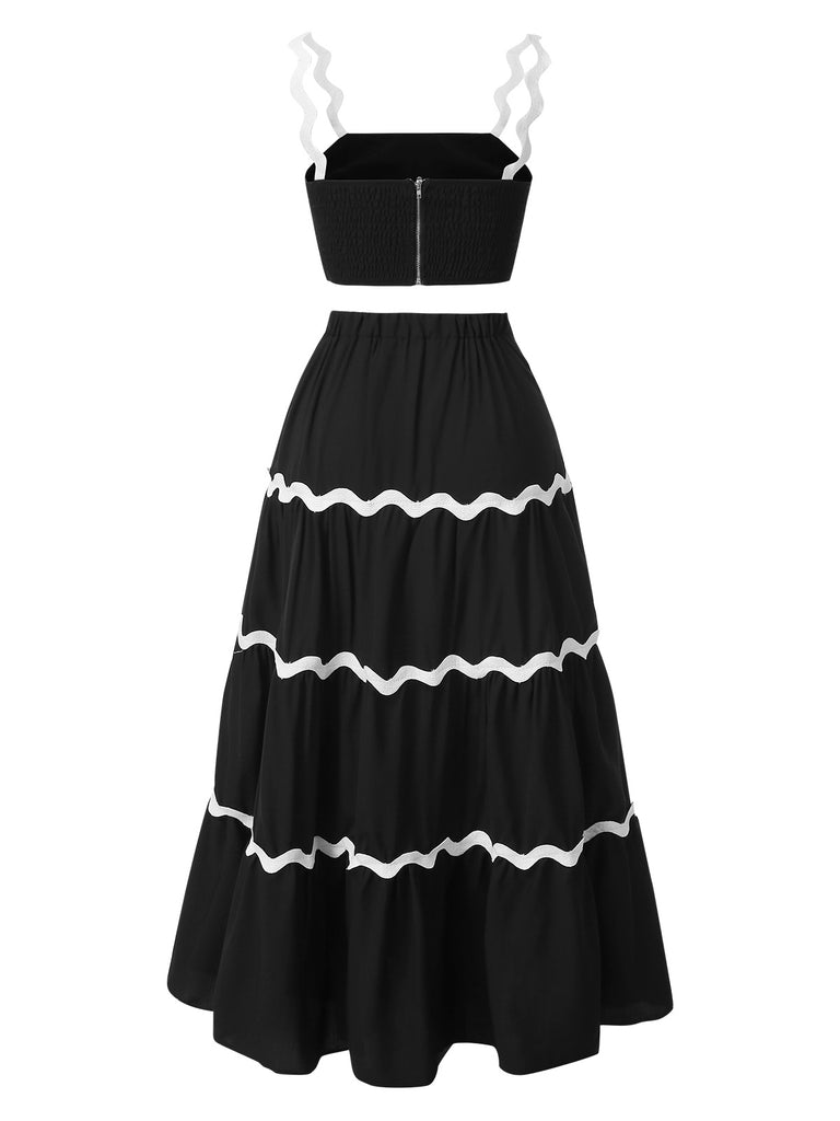 2PCS 1940s Straps Tube Top & Ripple Skirt