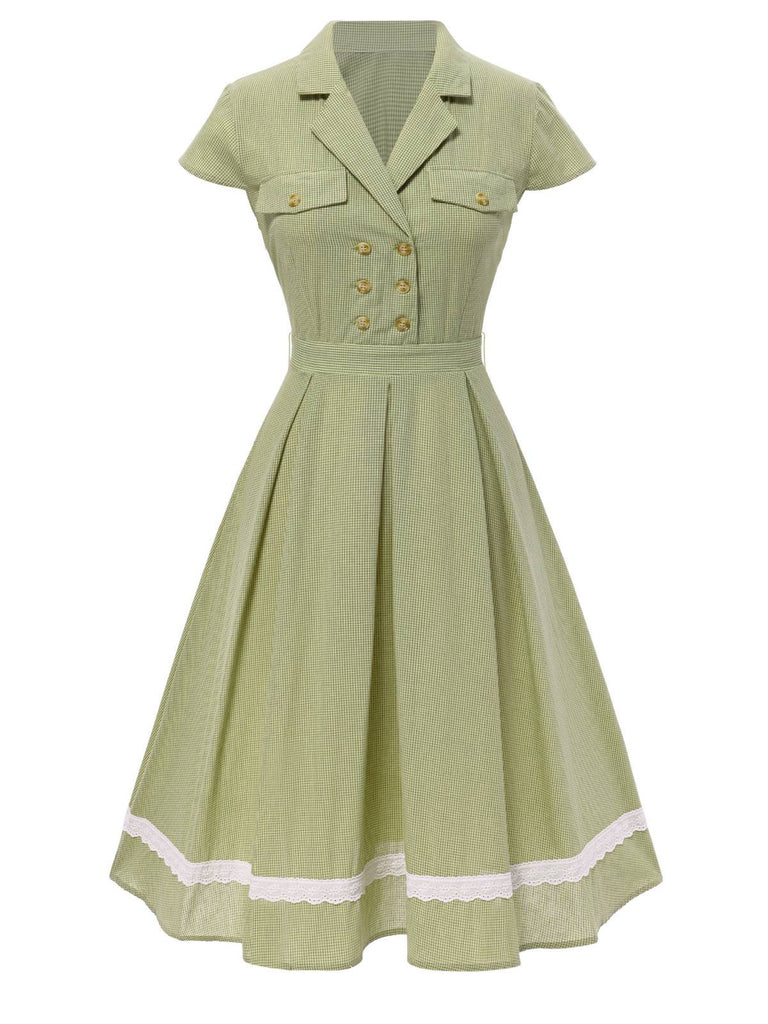 Green 1940s Lace Plaid Cotton Patchwork Dress