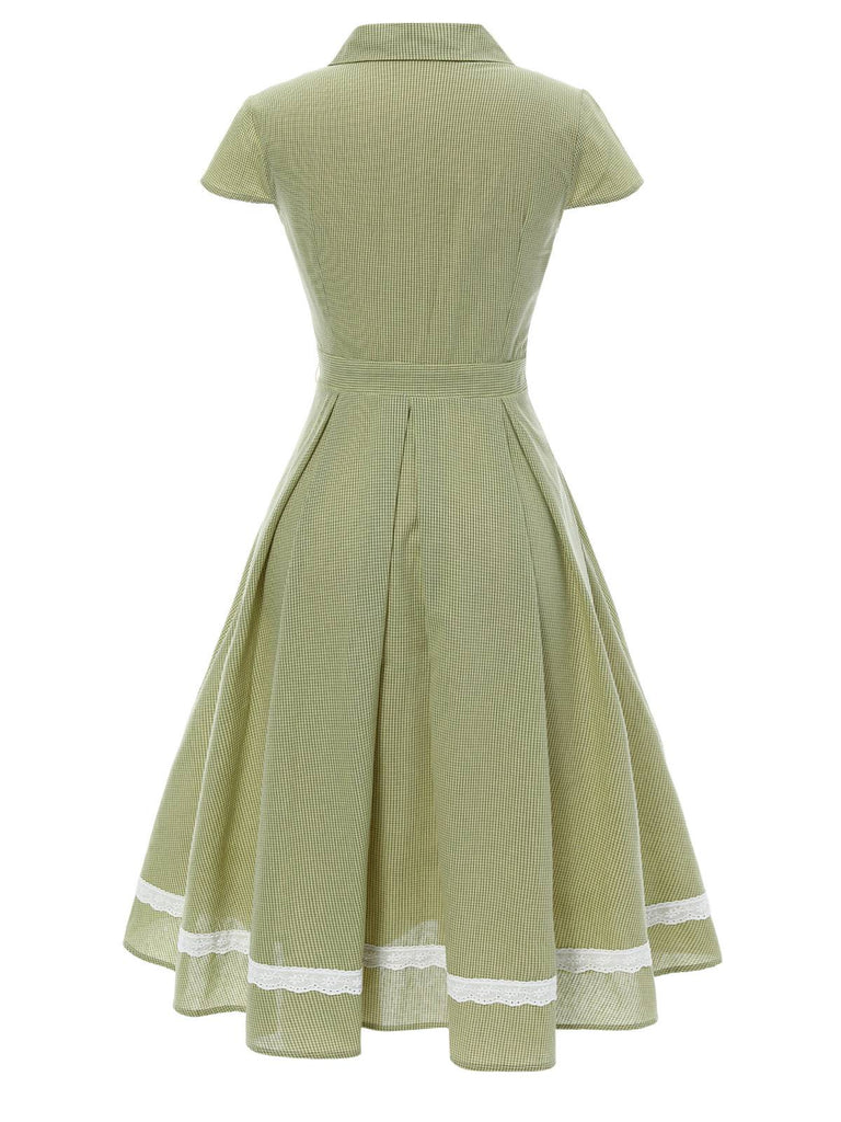 Green 1940s Lace Plaid Cotton Patchwork Dress