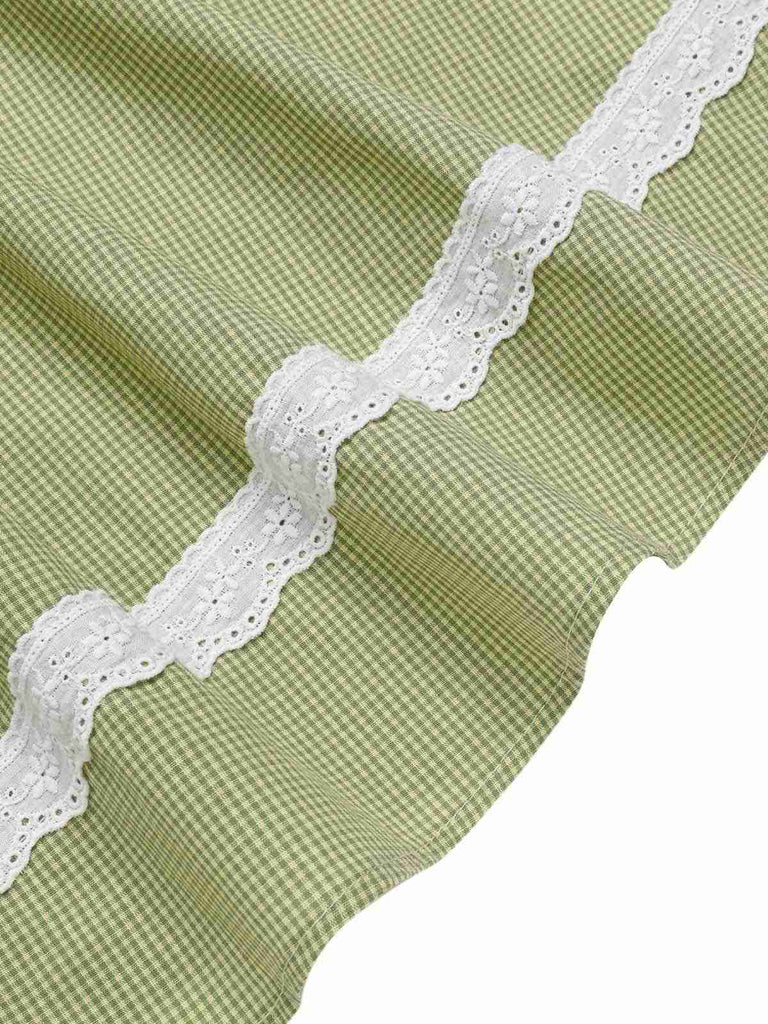 Green 1940s Lace Plaid Cotton Patchwork Dress