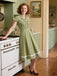 Green 1940s Lace Plaid Cotton Patchwork Dress