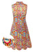 Multicolor 1960s Pearl Button Sleeveless Dress