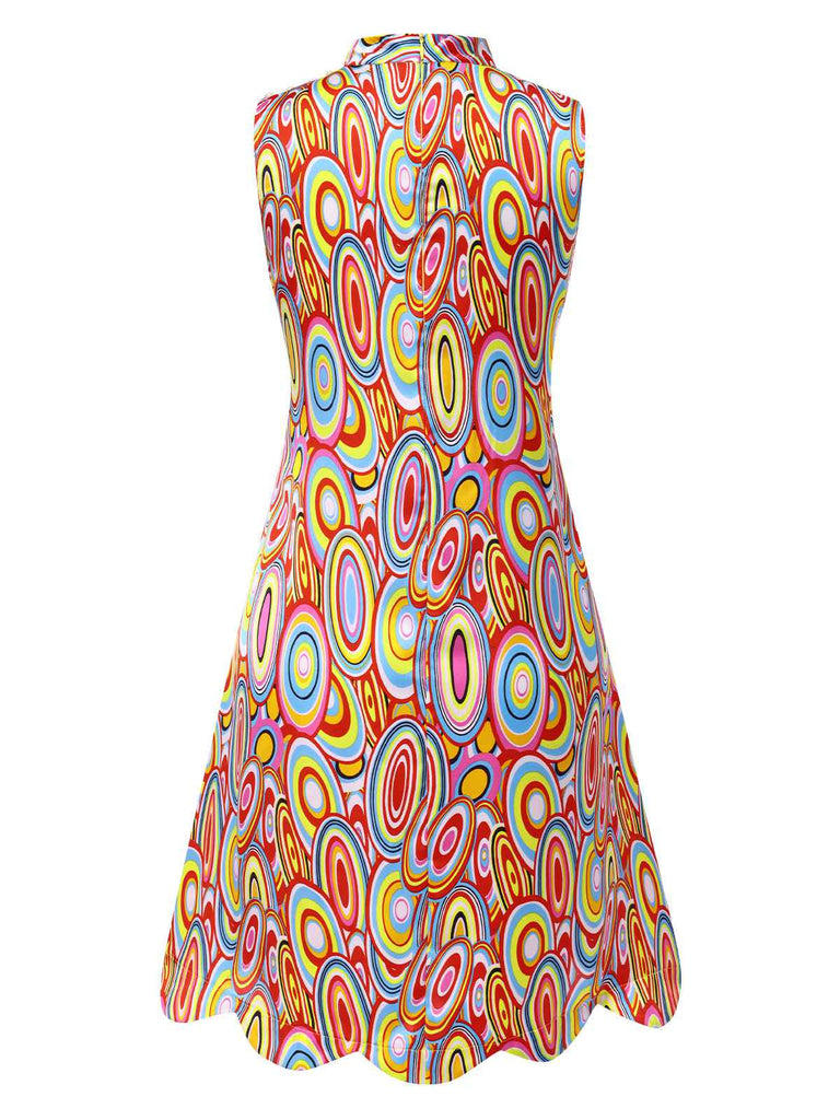 Multicolor 1960s Pearl Button Sleeveless Dress