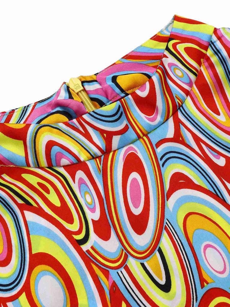 Multicolor 1960s Pearl Button Sleeveless Dress