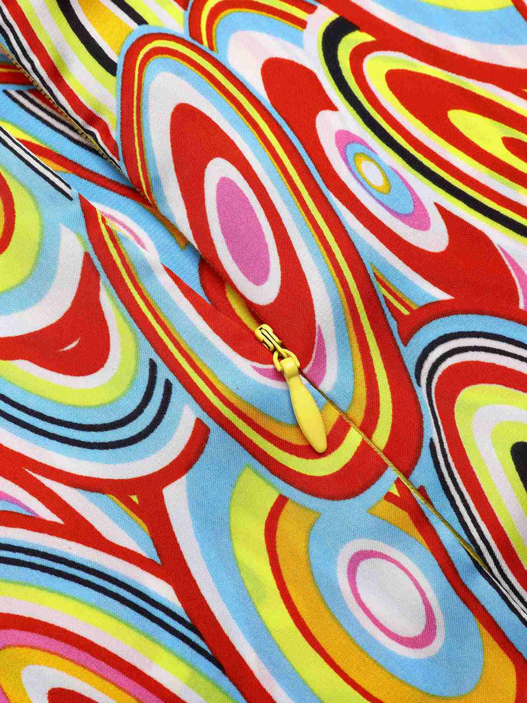 Multicolor 1960s Pearl Button Sleeveless Dress