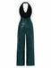 1930s Solid Cowl Neck Halter Sequined Jumpsuit