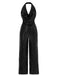 1930s Solid Cowl Neck Halter Sequined Jumpsuit