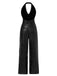 1930s Solid Cowl Neck Halter Sequined Jumpsuit