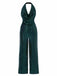 1930s Solid Cowl Neck Halter Sequined Jumpsuit