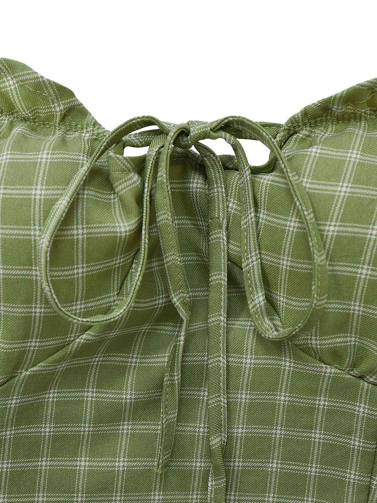 2PCS Green 1960s Plaid Camisole & Pencil Skirt