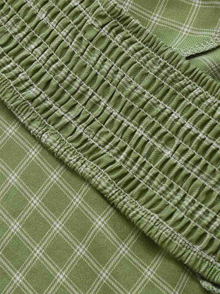2PCS Green 1960s Plaid Camisole & Pencil Skirt