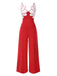 1930s Floral Patchwork V-Neck Straps Jumpsuit