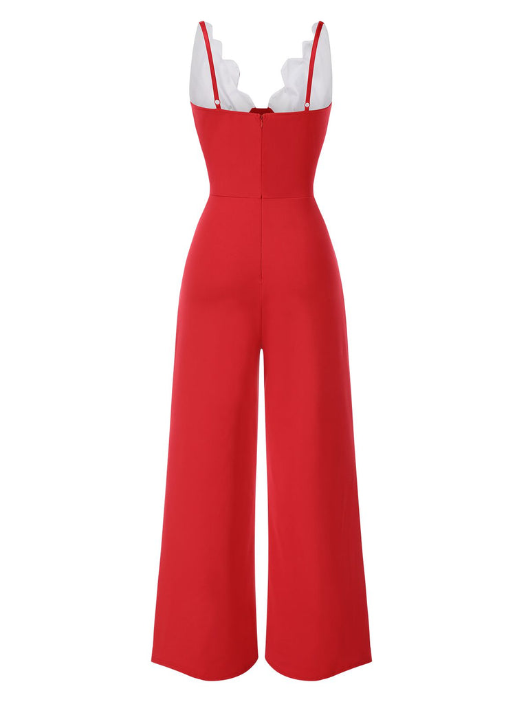 1930s Floral Patchwork V-Neck Straps Jumpsuit