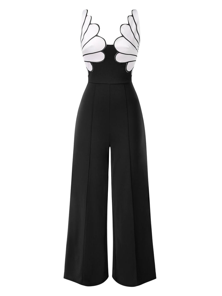 1930s Floral Patchwork V-Neck Straps Jumpsuit