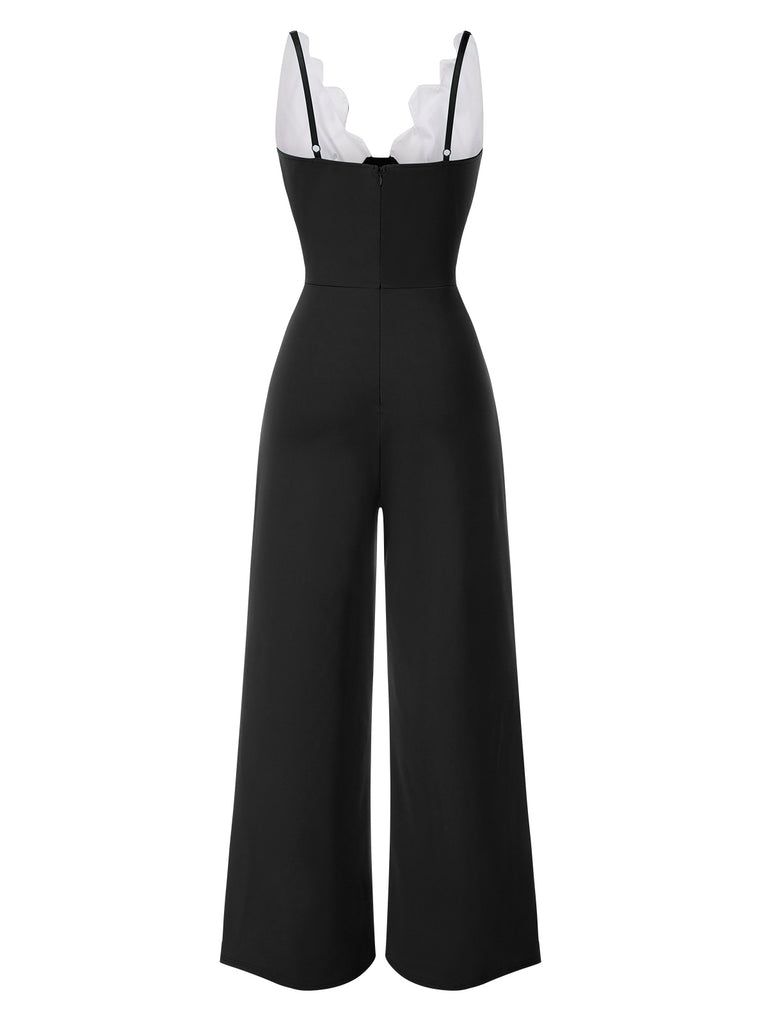 1930s Floral Patchwork V-Neck Straps Jumpsuit