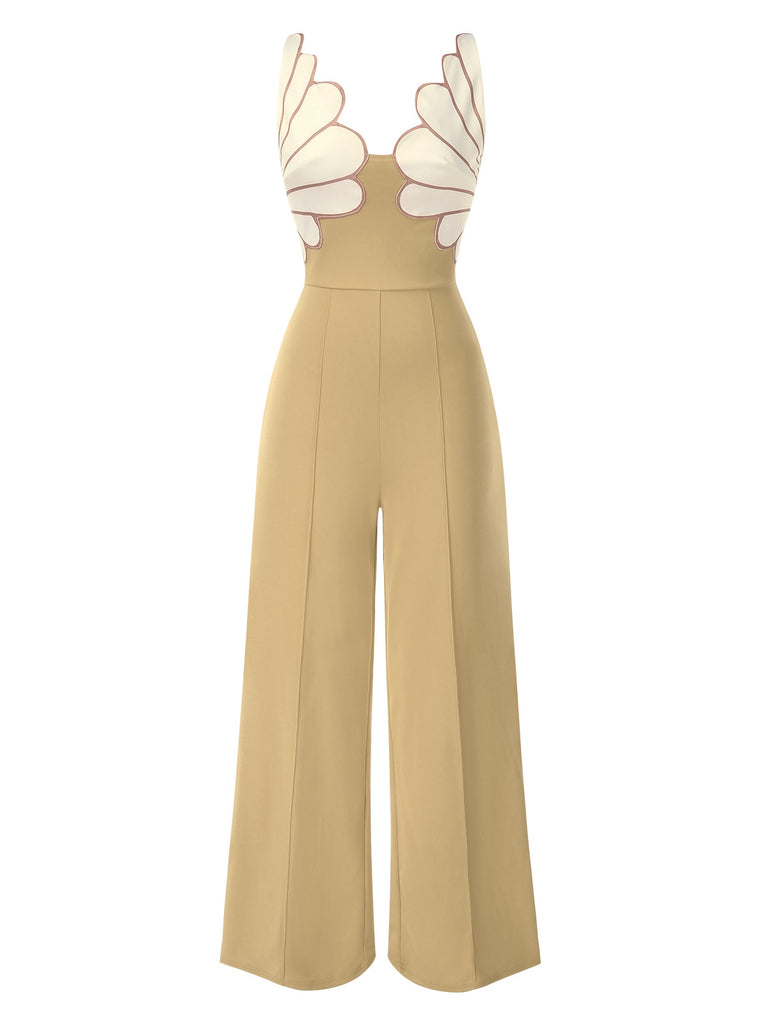 1930s Floral Patchwork V-Neck Straps Jumpsuit