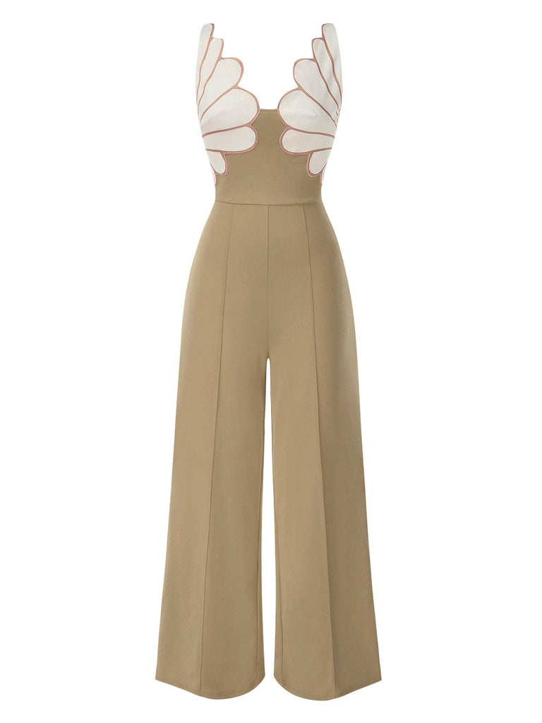 1930s Floral Patchwork V-Neck Straps Jumpsuit