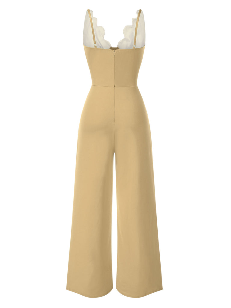 1930s Floral Patchwork V-Neck Straps Jumpsuit