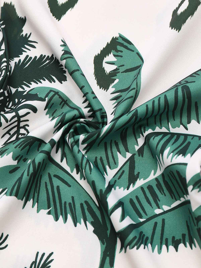 Green 1930s Palm Trees Halter Jumpsuit