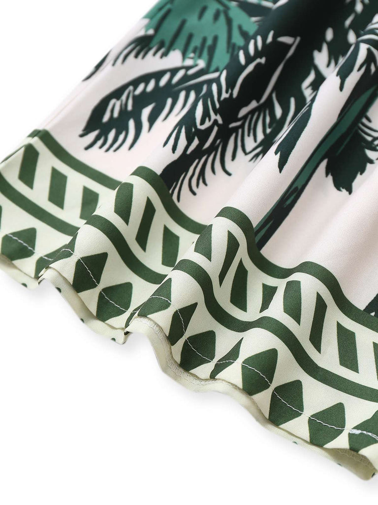Green 1930s Palm Trees Halter Jumpsuit