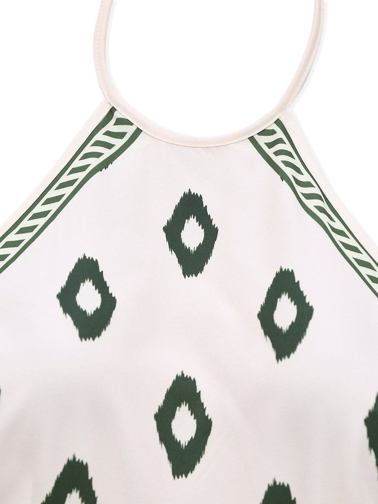 Green 1930s Palm Trees Halter Jumpsuit
