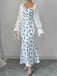 Blue 1930s Chiffon Sleeves Ditsy Floral Dress