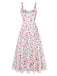 Pink 1940s Rose Strap Lace Patchwork Dress