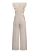 Beige 1950s Solid Ruffled Cap Sleeves Jumpsuit